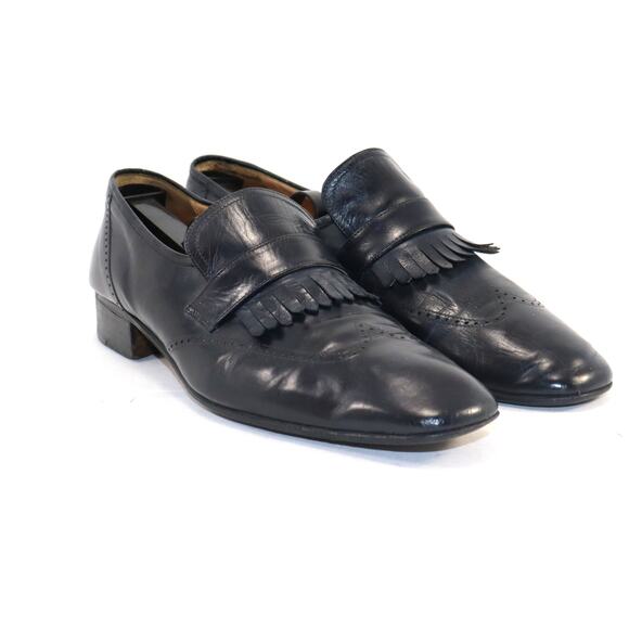 Vintage Bally Navy Leather Kiltie Loafers – Men’s Size 9.5 - Picture 1 of 6